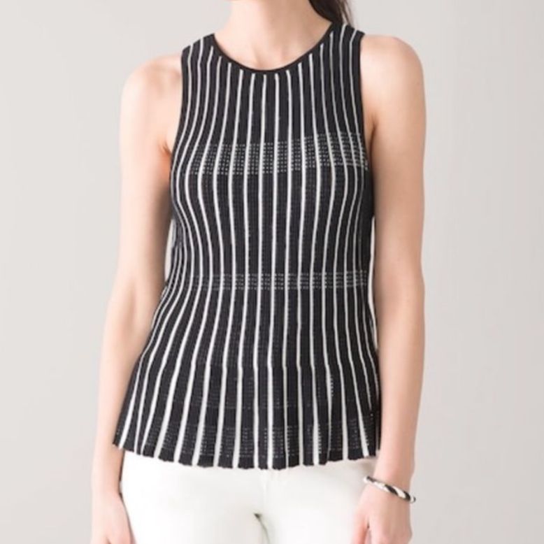 White House Black Market Striped Peplum Sweater Tank Sleeveless Rib Knit Top S